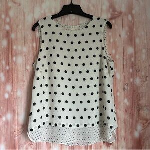 Rose + Olive White Double Layer Black Polka Dot Sleeveless Blouse